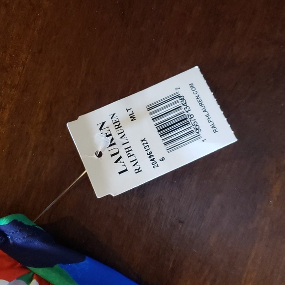 NWT Lauren Ralph Lauren Blue Bold Abstract Floral V Wire Bandeau Bikini Top 6 - Picture 6 of 7